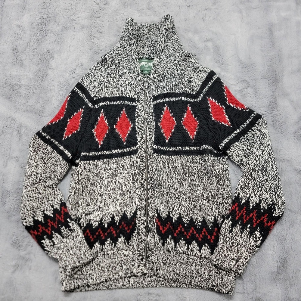 American Eagle Sweater Mens Large Gray Full Zip Argyle Knit Shawl Cardigan